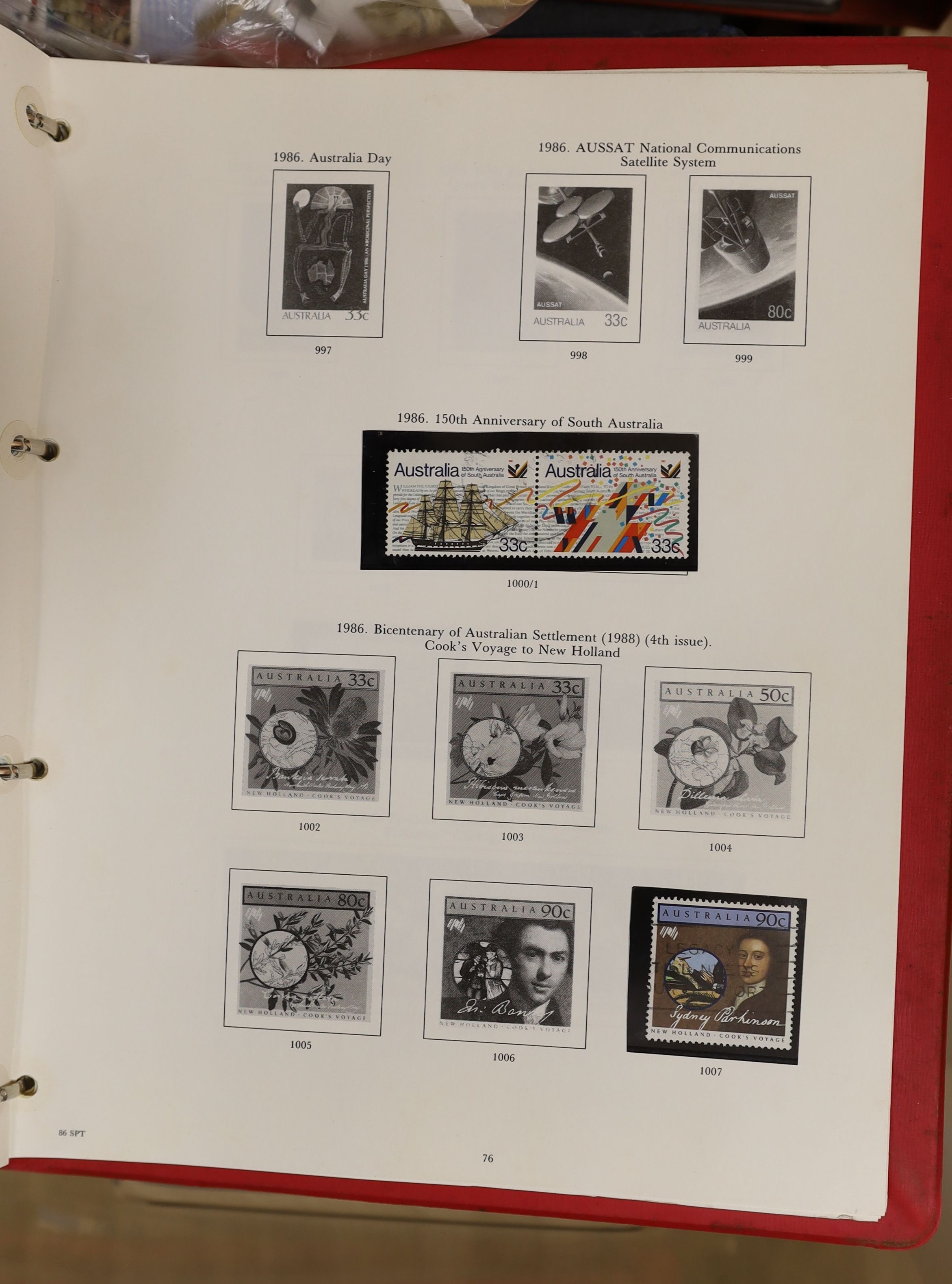 A collection of world stamps in album with G.B, Canada Australia, F.D. Covers, postcards (1 box)